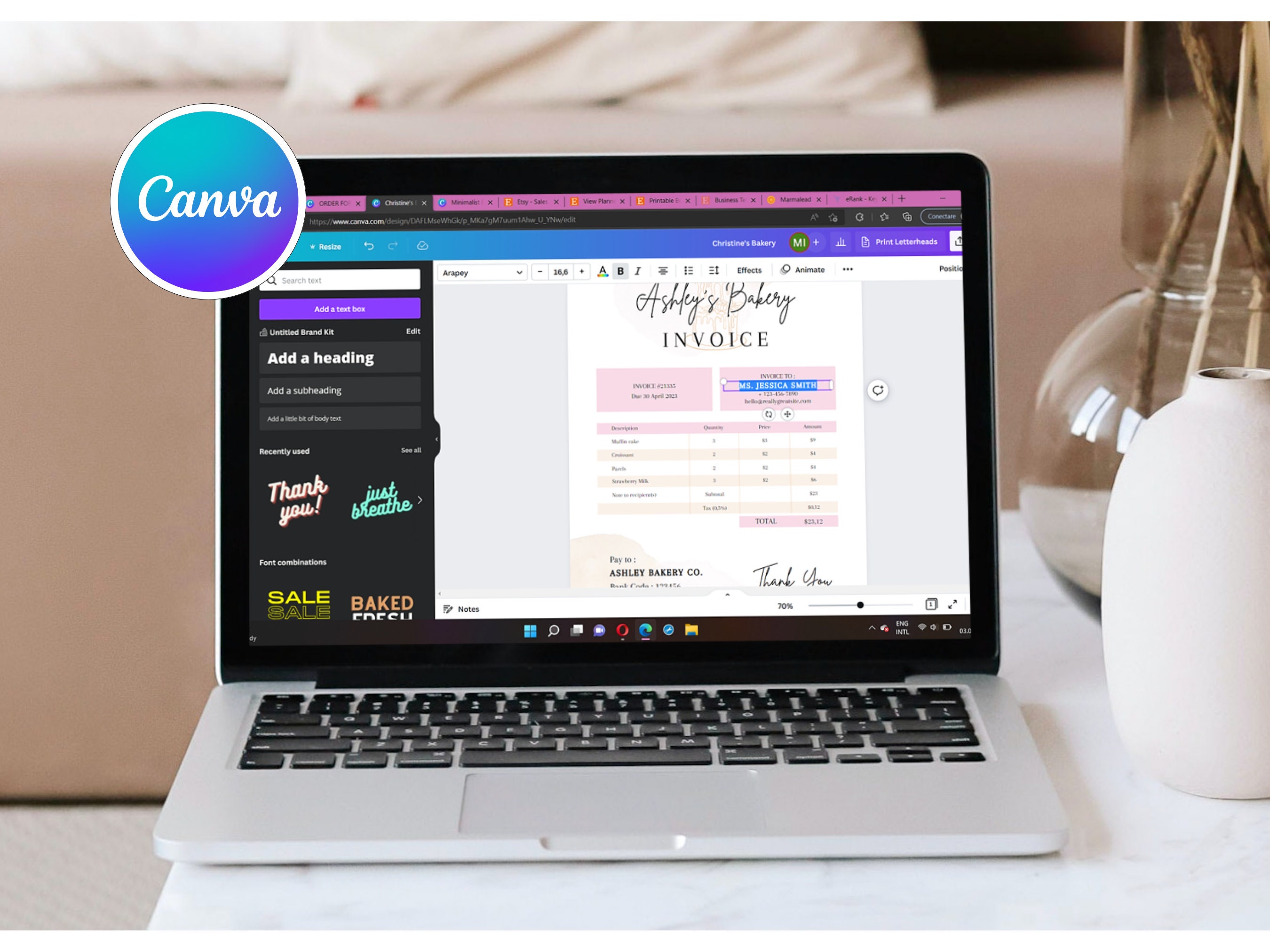 Bakery Invoice Template – Editable Canva Billing Form for Custom Cakes ...