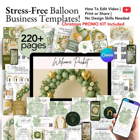 BALLOON BUSINESS BRAND Kit - Balloon Business Bundle, Editable Balloon Artist Social Media Templates, Balloon Pricing Menu, Balloon Contract