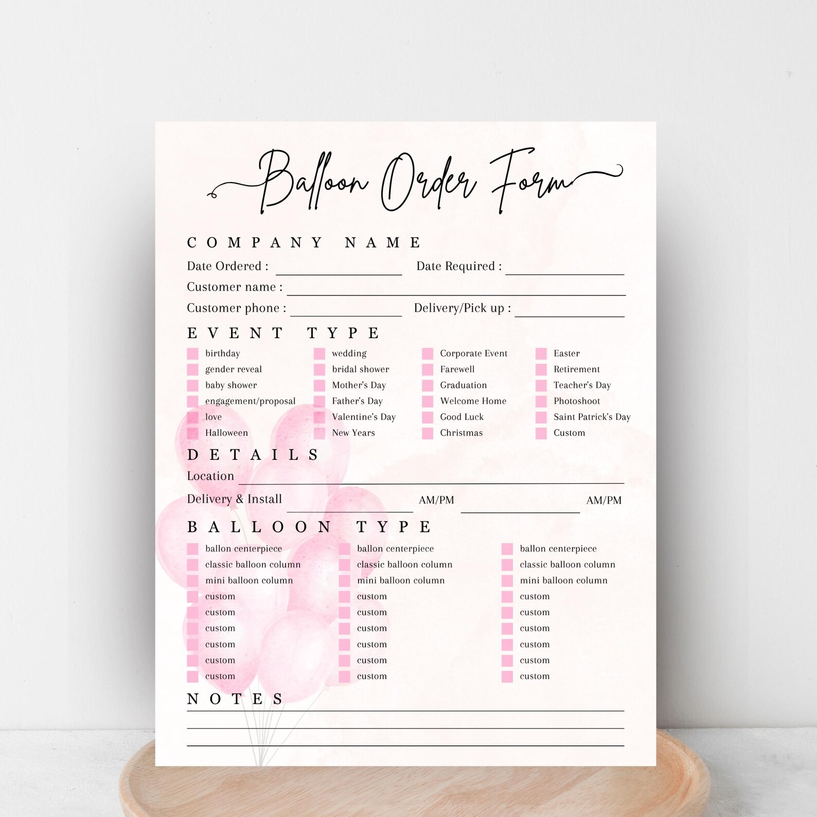 Balloon Business Forms Bundle – Editable Canva Invoice, Order Form ...