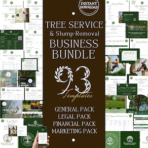 TREE SERVICE BUSINESS Bundle - Editable Stump Griding Canva Templates, Tree Removal Service Agreement, Estimate, Logo & Flyer Template