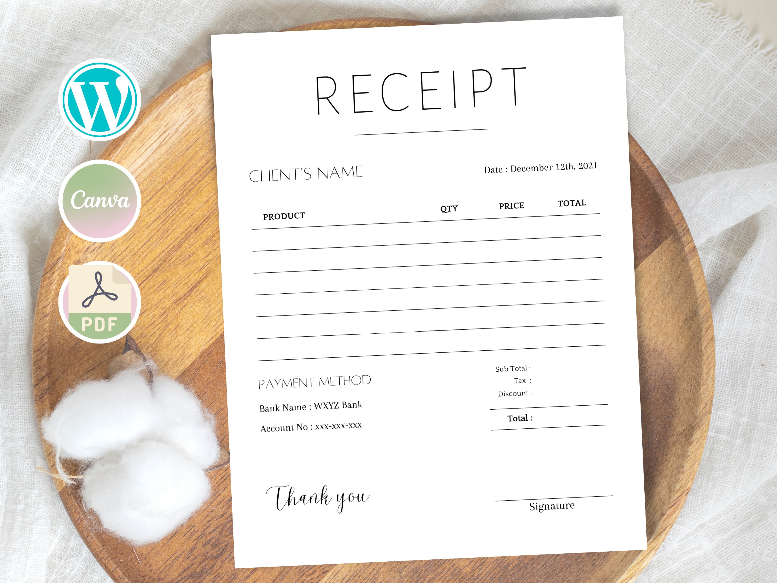 need a receipt invoice PDF template