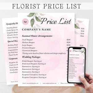 FLORIST PRICE LIST, Flower Shop Price List, Florist Price Sheet, Florist Pricing Template, Florist Price List Flyer, Floral Pricing