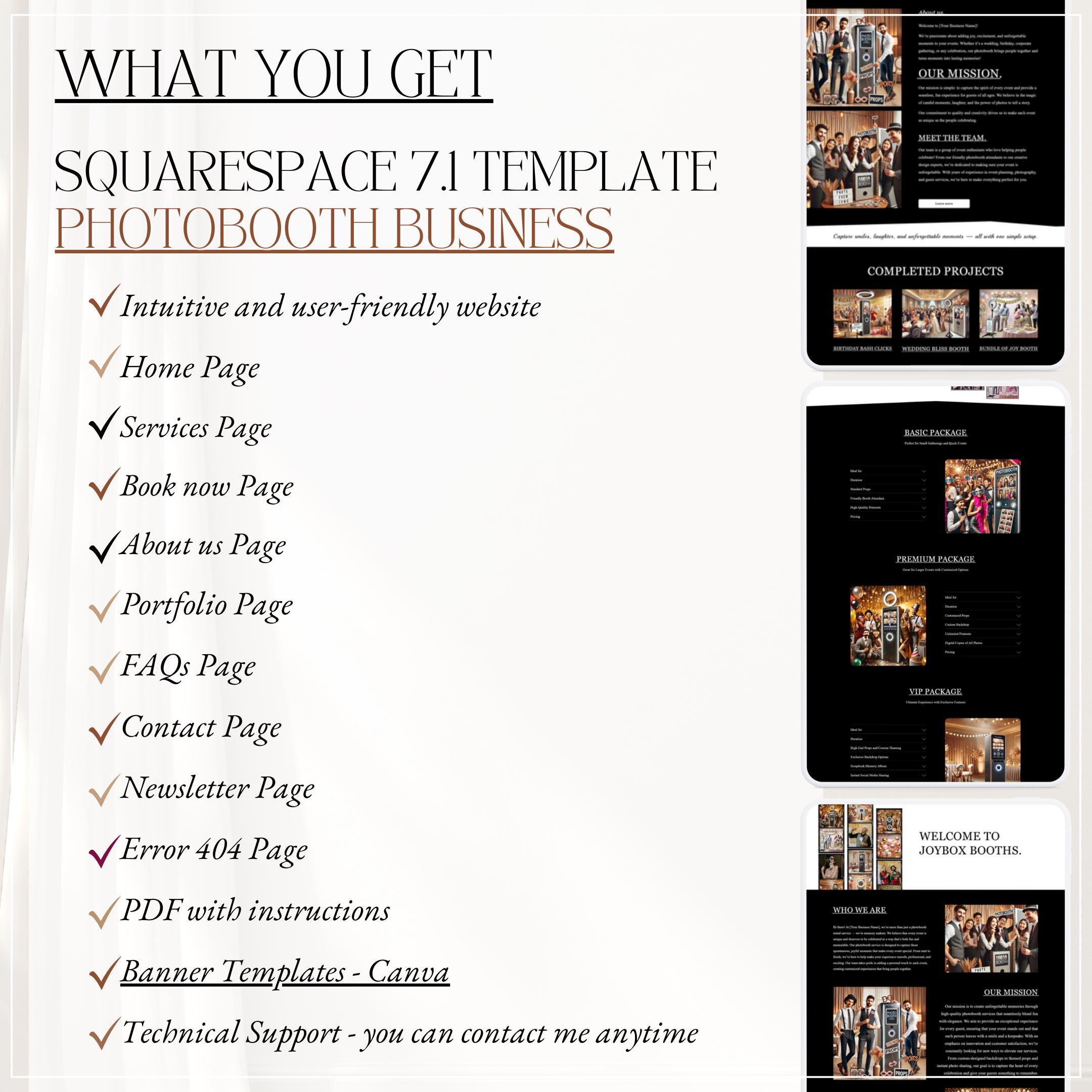 PHOTOBOOTH WEBSITE TEMPLATE. 360 Photo Booth Squarespace Template