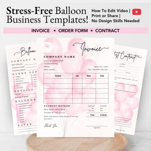 Balloon Business Forms Bundle – Editable Canva Invoice, Order Form & Contract Template for Balloon Artists and Event Decorators