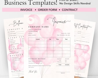Balloon Business Forms Bundle – Editable Canva Invoice, Order Form & Contract Template for Balloon Artists and Event Decorators