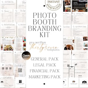 Kit de BRANDING DE CABINE DE FOTOS – Modelos Canva editáveis para cartões de visita, folhetos, menus de preços e logotipo para startups de estandes 360 e fornecedores de eventos