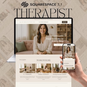 THERAPIST WEBSITE TEMPLATE – Editable Squarespace 7.1 Design for Therapy, Life Coaches & Wellness Professionals | Mobile-Friendly Website