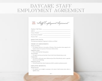 DAYCARE STAFF EMPLOYMENT Agreement. Daycare Worker Agreement. Childcare Employee Contract. Childcare Job Agreement. Daycare Staff Policies