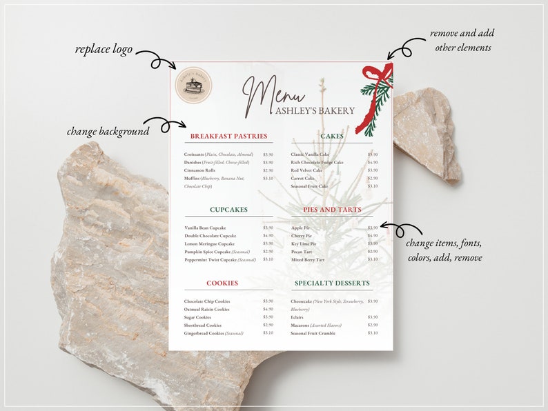 An image displaying a Bakery Price List Template, designed to help manage and showcase bakery products. This digital product image showcases a Price List Template Bakery, catering to the specific needs of bakeries and cake shops.