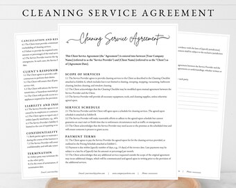 CLEANING CONTRACT TEMPLATE, Cleaning Service Agreement, Commercial Cleaning Contract, Cleaning Business Agreement, Cleaning Agreement