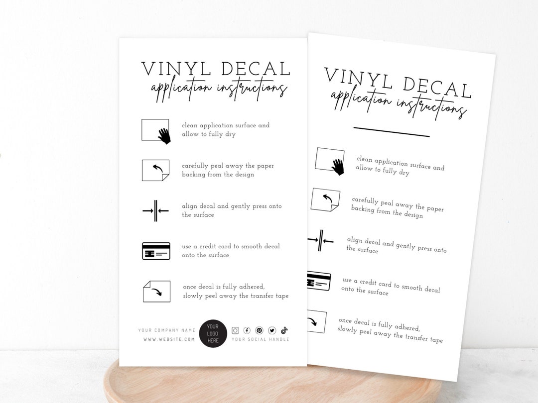 VINYL DECAL APPLICATION Instructions, Decal Care Card, Printable Vinyl Decal Instruction Card ...