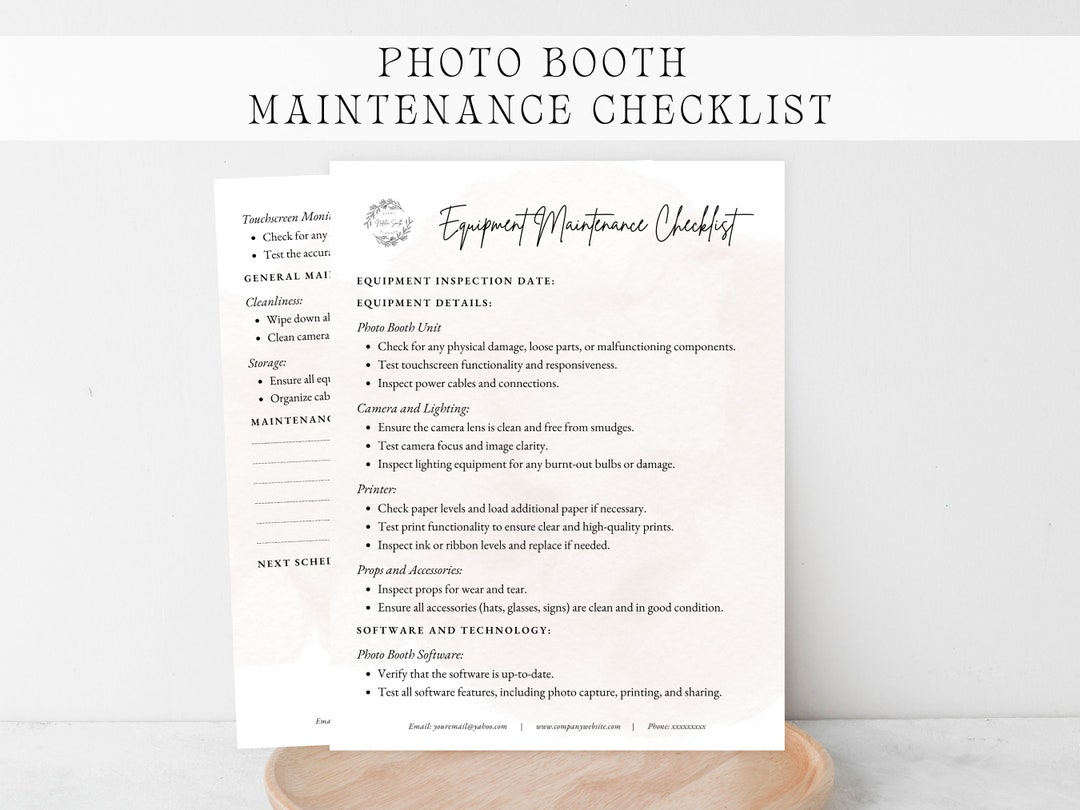 PHOTO BOOTH MAINTENANCE Checklist. Photo Booth Equipment Etsy