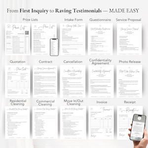 Full suite of cleaning business printables including welcome packs and rescheduling policies to help convert new cleaning leads into loyal clients.