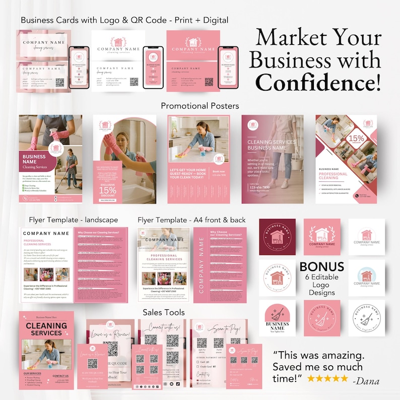 All-in-one brand kit for cleaning services offering everything from social media templates to printable documents