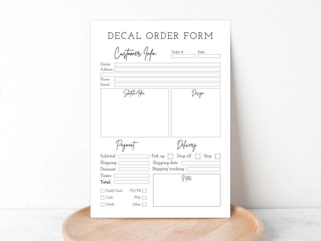 Decal Order Form Printable Decal Form Template Decal Business Form