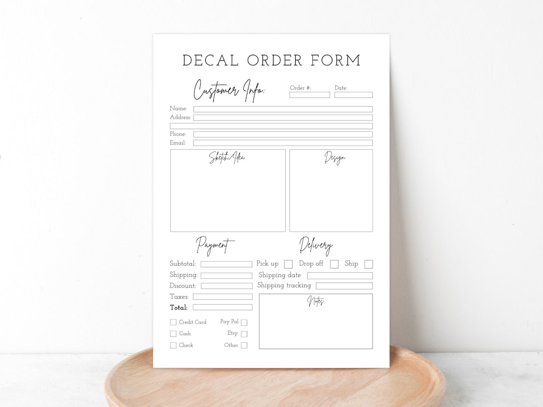 Decal Order Form Printable Decal Form Template Decal Business Form