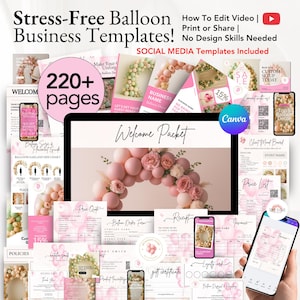 BALLON BUSINESS BUNDLE, Bon de commande de ballons, Modèle de contrat d'artiste de ballons, Cartes de visite de ballons, Tarif de guirlandes de ballons Canva