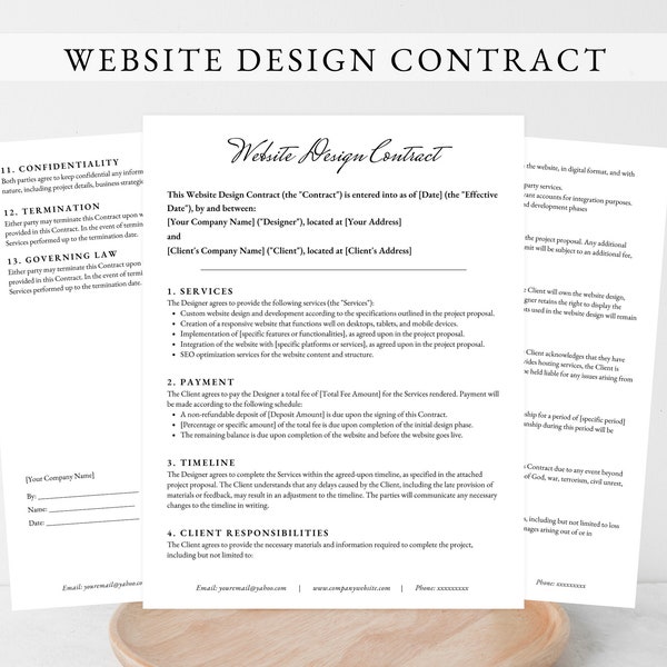 WEB DESIGN CONTRACT, Website Design Contract Template, Freelance Web Design Contract, Website Designer Service Agreement, Agreement Template