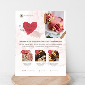 PLANTILLA DE VOLANTE DE PANADERÍA – Diseño editable en Canva para tiendas de cupcakes, pastelerías, panaderías y promociones navideñas – Folleto imprimible