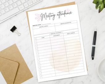 MEETING SIGN IN Sheet, Editable Sign Up Form Template, Printable Sign Up Page Layout, Contact Information Spreadsheet, Sign In Tracker