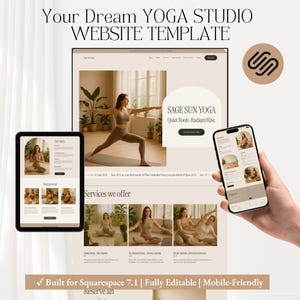 YOGA STUDIO SQUARESPACE Template – Editable Website Design for Yoga Instructors, Wellness Retreats, Pilates & Mindfulness Coaching Brands