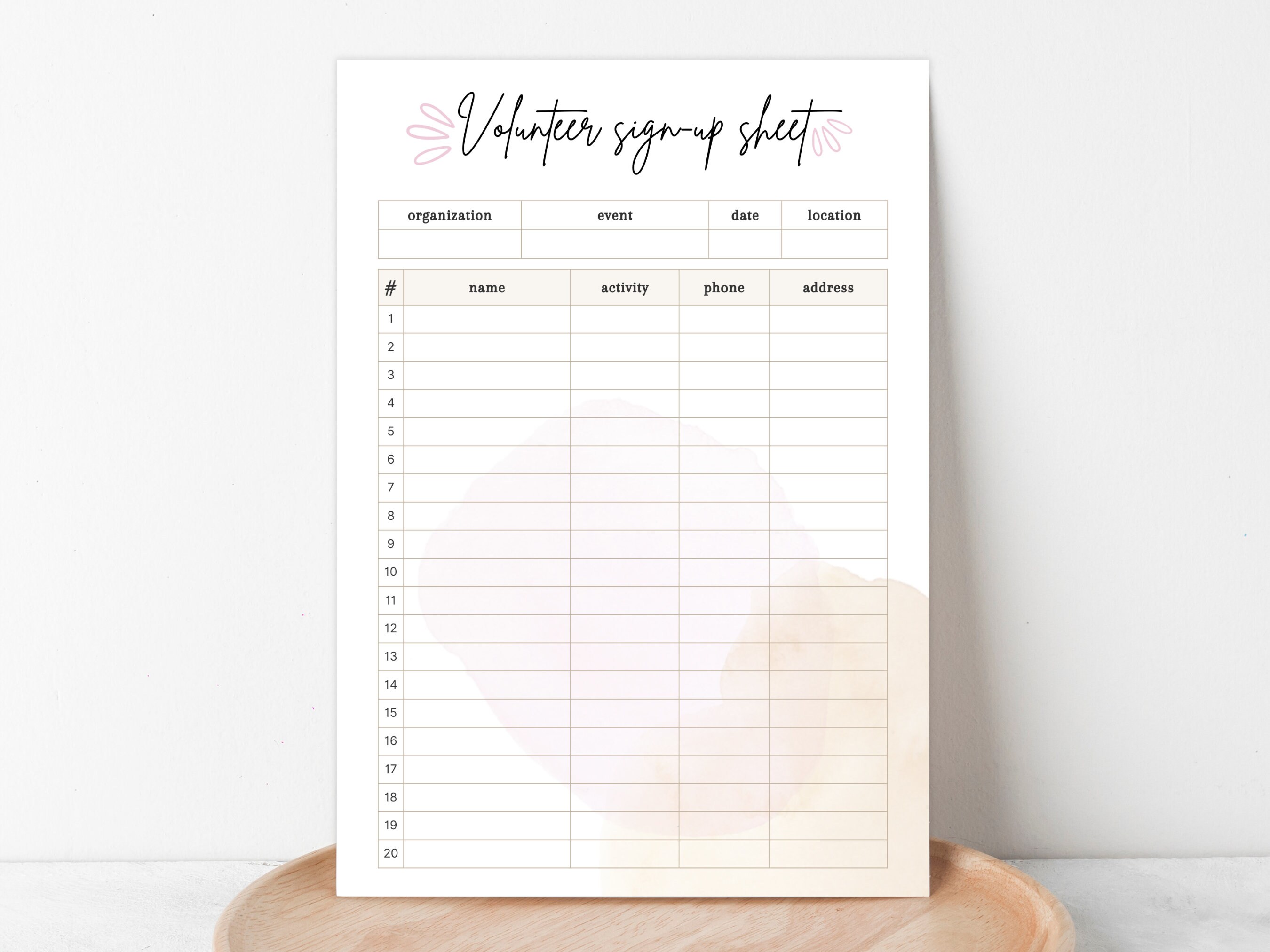 VOLUNTEER SIGN UP Sheet, Volunteer Sign Up List Template, Printable Sign in Sheet for Volunteers, Editable Sign in List Canva Template