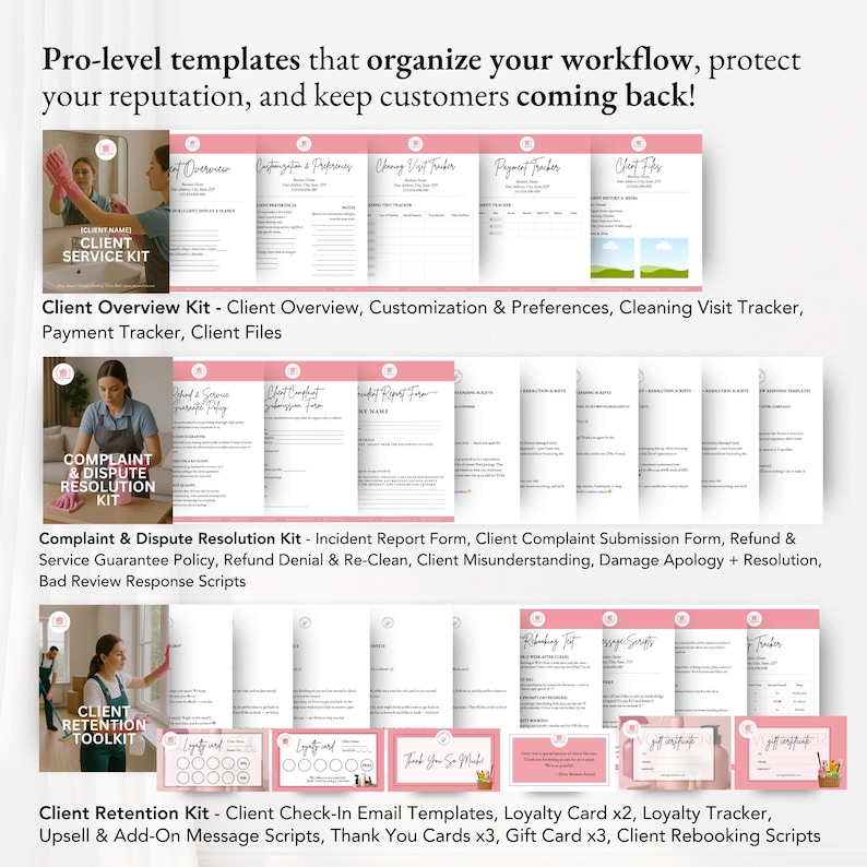 Cleaning business digital download with legal financial and promotional templates to streamline operations