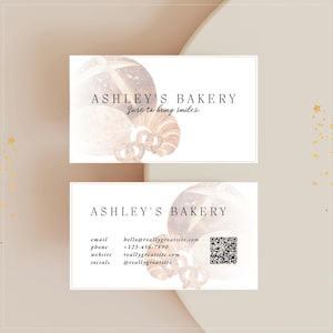 Modelo de cartão de visita para padaria – Design editável do Canva para padeiros, confeitarias, padarias caseiras e marcas de sobremesas artesanais