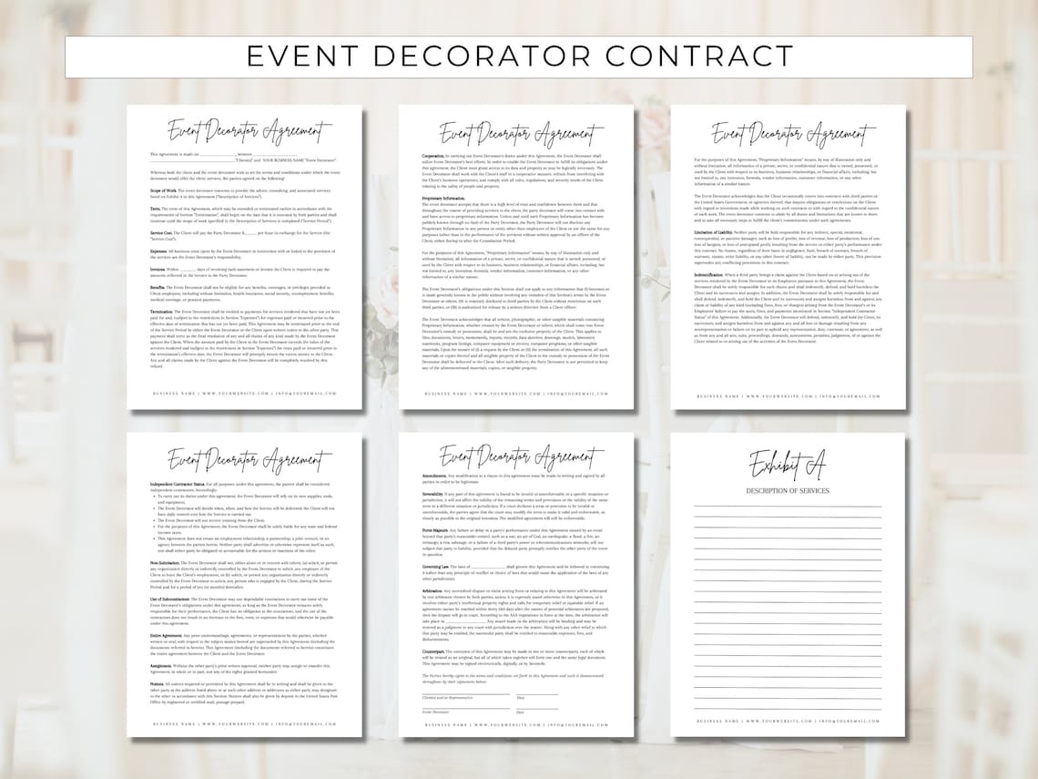EVENT DECORATOR CONTRACT Template, Event Décor Contract, Wedding ...
