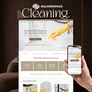Modelo de site para empresa de limpeza - Design Squarespace para negócios de limpeza comercial, site para serviços de limpeza de luxo, responsivo e otimizado para SEO.