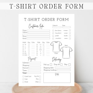 T-Shirt Order Form Template – Editable Canva Order Sheet for Custom Apparel, Screen Printing, Bulk T-Shirt Requests & Small Business Orders