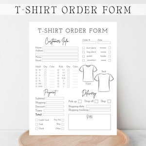 T SHIRT ORDER FORM Canva Template, Editable and Printable Tshirt Business Order Tracker, Minimalist Shirt Order Form