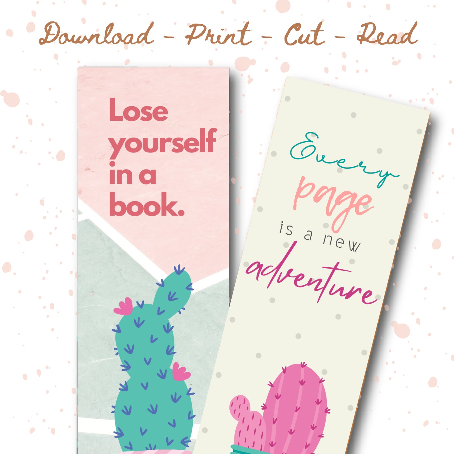 printable cactus bookmarks instant digital download 4 cute etsy