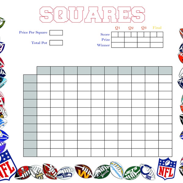 Football Squares Pool Template - Etsy