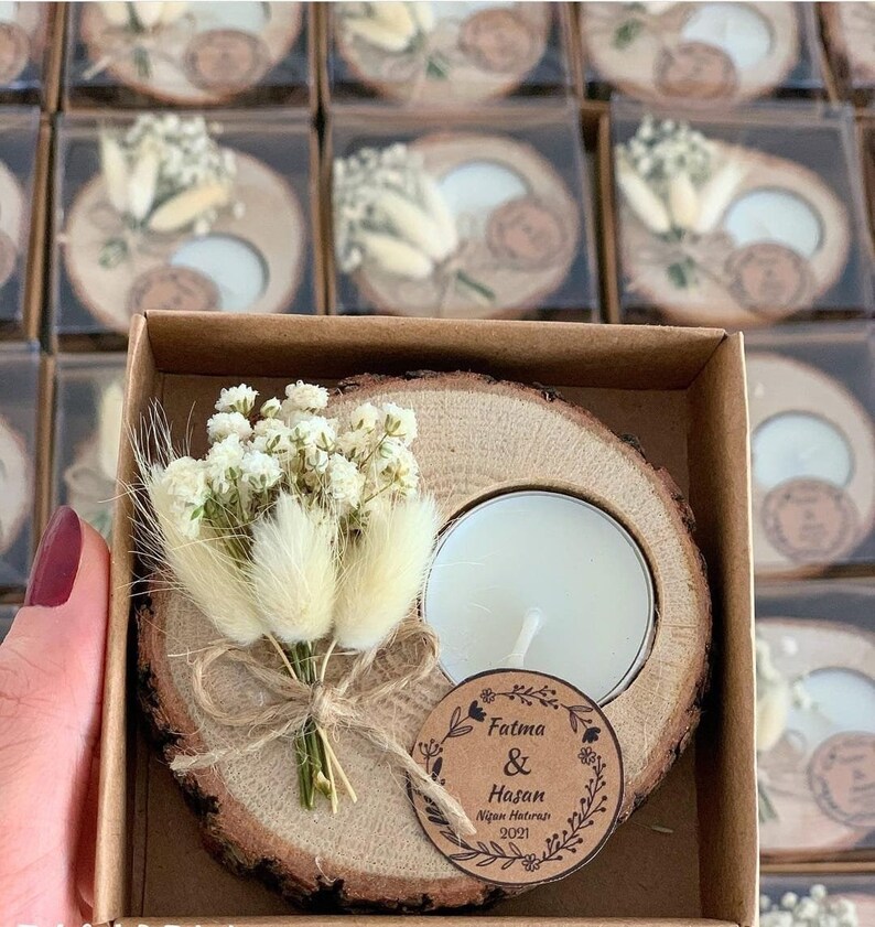Personalized Wooden Tealight Holder Rustic Wedding Favors Etsy