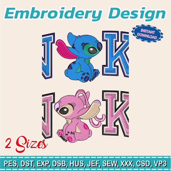 Diseño de Bordado / Stitch y Angel Enamorados / ideal para bordar prendas para el dia del amor y la amistad