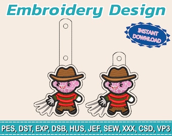 Embroidery Designs / freddy krueger keychain / Horror keychain / 2 models /