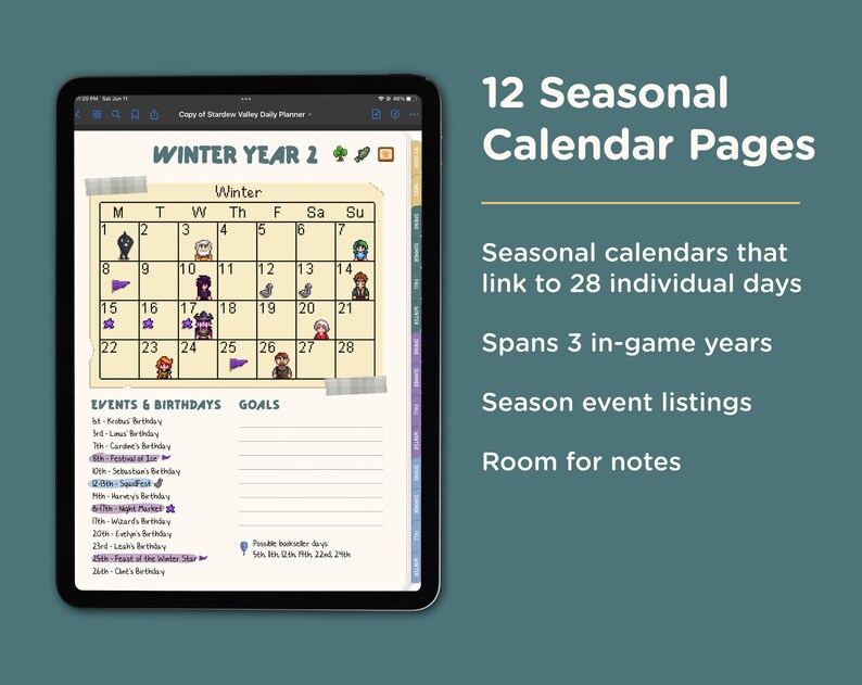 Guide et planificateur mis à jour de Stardew Valley 1.6 pour les lecteurs GoodNotes et PDF image 2