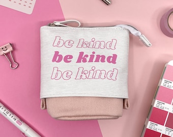 Standing Pencil Case with Aesthetic Font | Custom Design Options | Pink and Holographic White Telescopic Pen Bag that Stands Up
