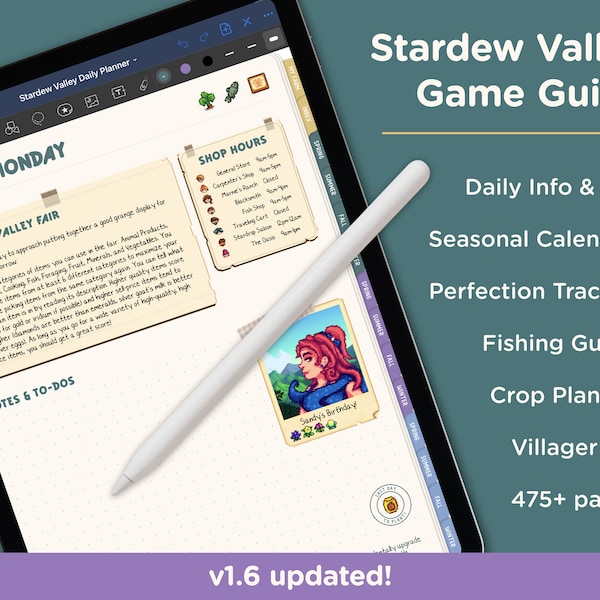 Guida e pianificatore aggiornati di Stardew Valley 1.6 per GoodNotes e lettori PDF