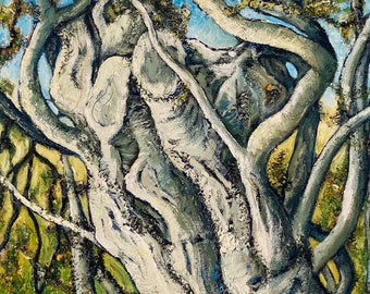 Cyprus Olive Tree Oil Painting: Mediterranean Landscape Art, 30x30cm