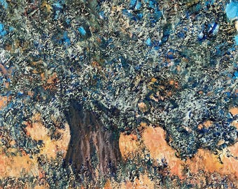 Cyprus Olive Tree Oil Painting: Mediterranean Landscape Art (30x30cm)