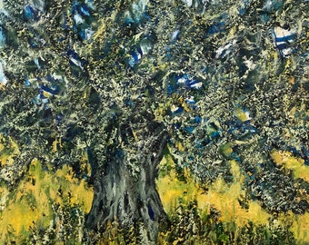 Original Olive Tree Oil Painting: Cyprus Landscape Art (30x30cm)