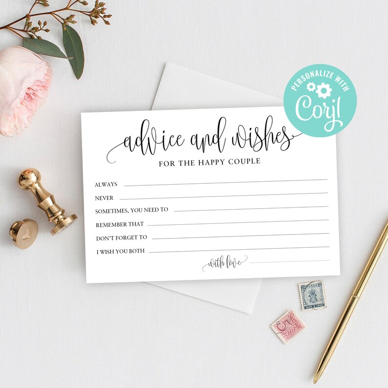 Wedding Card Advice and Wishes For The Bride and Groom Advice For The Happy Couple Printable Editable Template Instant Download Digital