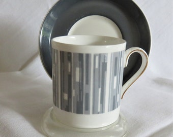 Grey Tuscan Coffee Can, Geometric design, Cup and saucer, Manhattan, 1950s