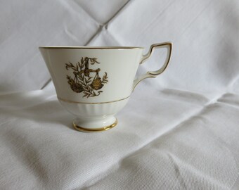 Libra China Teacup, White with Gilt design and trim, Zodiac cup, Tuscan China 1950's