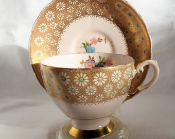 Tuscan Pale Pink and Gilt  Cup and  Saucer, Floral design 1940s / 1950s