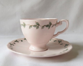 Tuscan Pink Cup Saucer, leaf decoration, 1960s