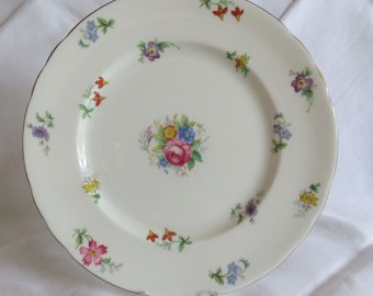 Floral White Plate, Bread and Butter or Cake Plate, Bouquet Design, Tuscan China, 1950s