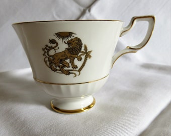 Leo China Teacup, White with Gilt design and trim, Zodiac cup, Tuscan China 1950's